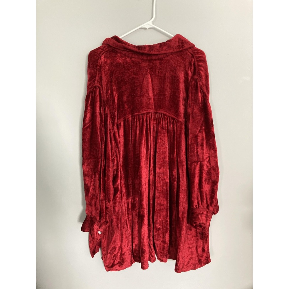 Denim 24/7 Shirt Women 24W Ruby Red Velvet Button Tunic Top Plus Long Sleeve - Picture 2 of 13